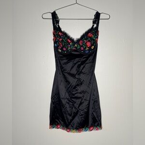 Vintage Victorias secret black embroidered floral and lace slip